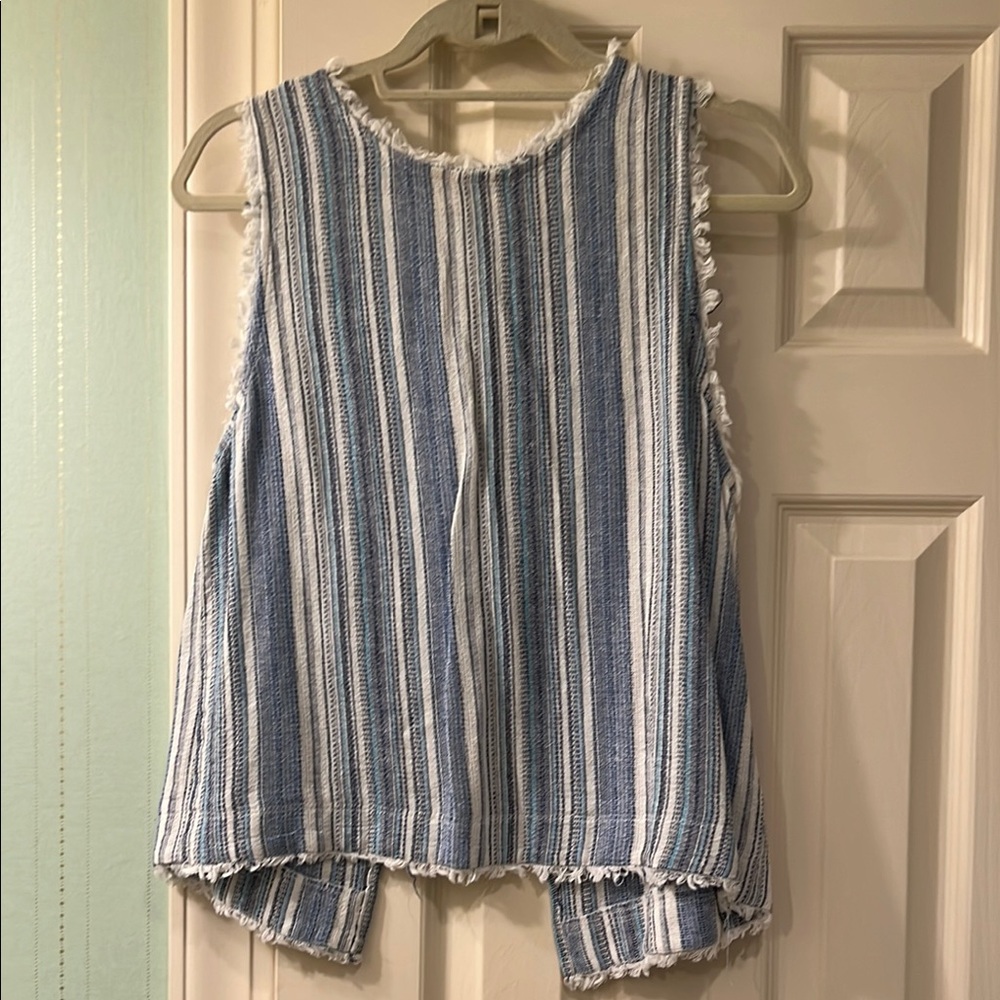 Fate Blue and White Asymmetrical Boxy Tank Top